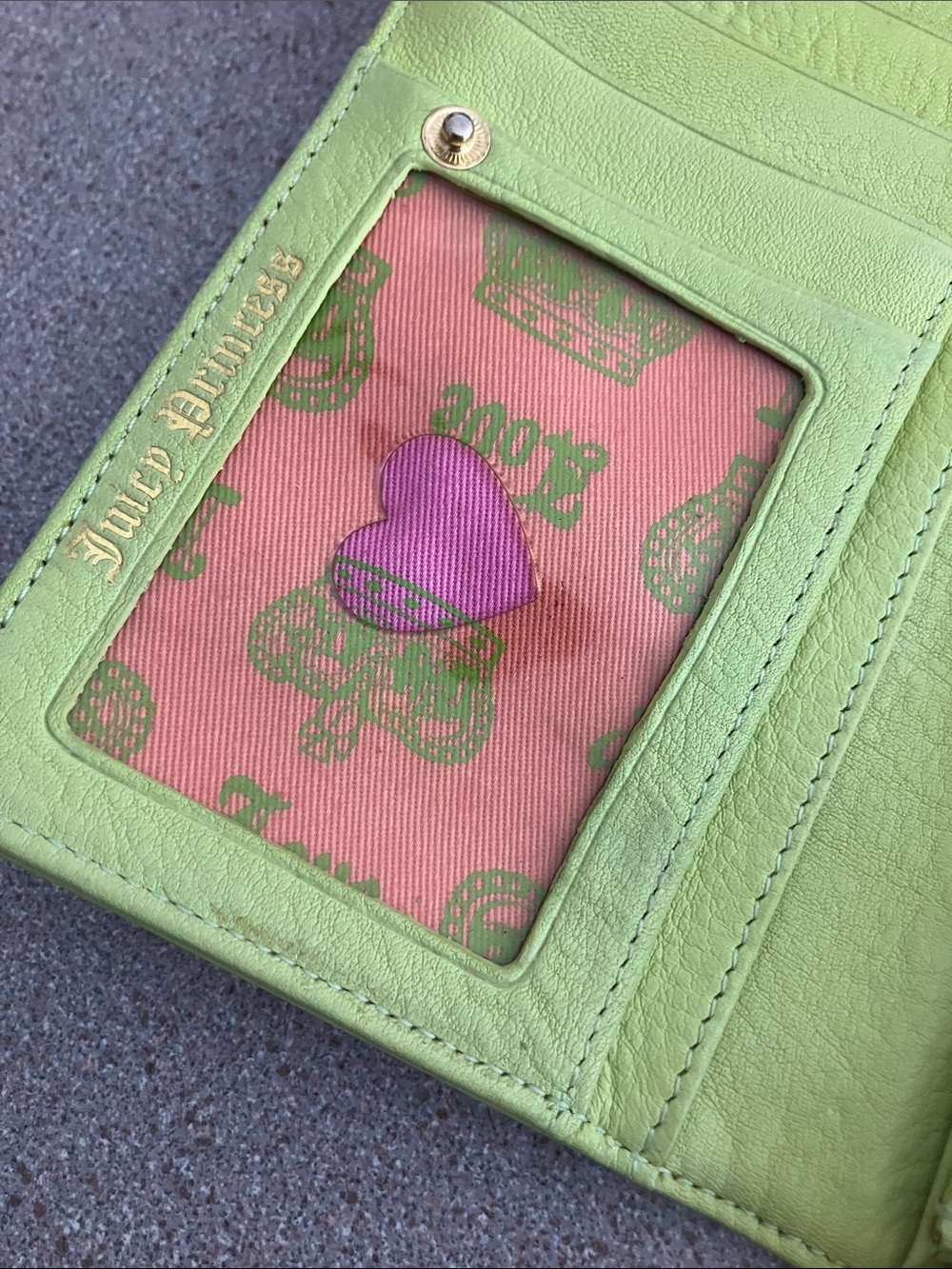 Juicy Couture Pink Terry Cloth Wallet with Lime Green Embroidery and leather - Picture 3 of 10
